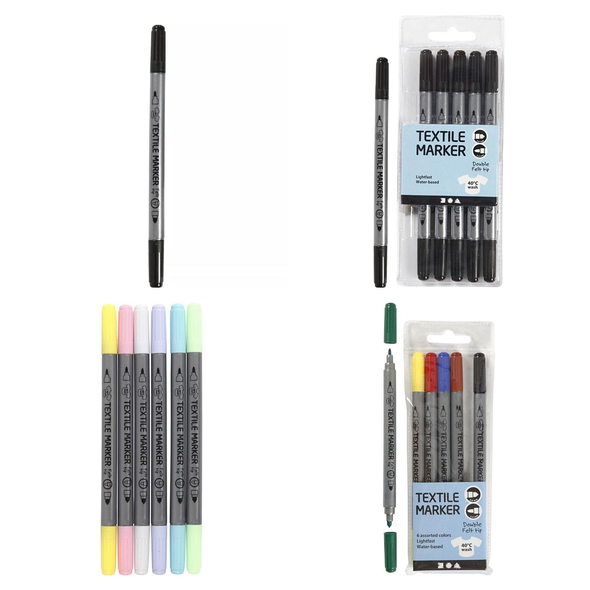 Lightfast water based name marker pens school clothing - black pastels colours