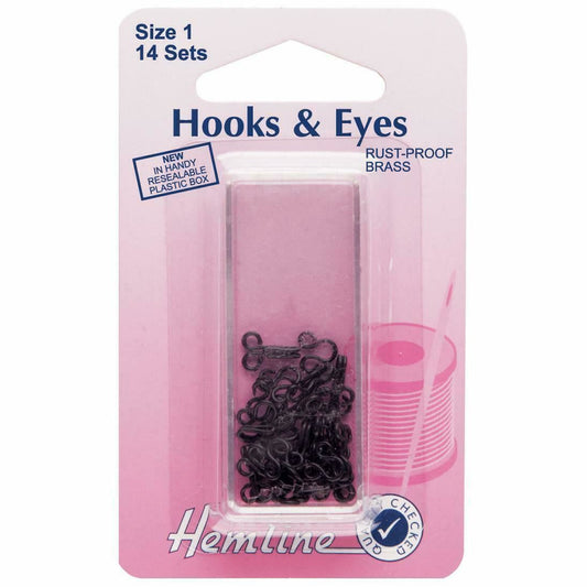 Hemline Size 1 Hooks and Eyes - Black