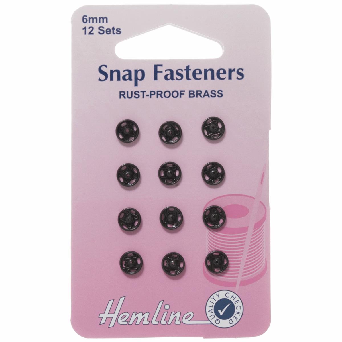 Poppers Snap Fasteners Black - 6mm - Hemline Sew On