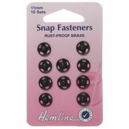 Poppers Snap Fasteners Black - 11mm  - Hemline Sew On