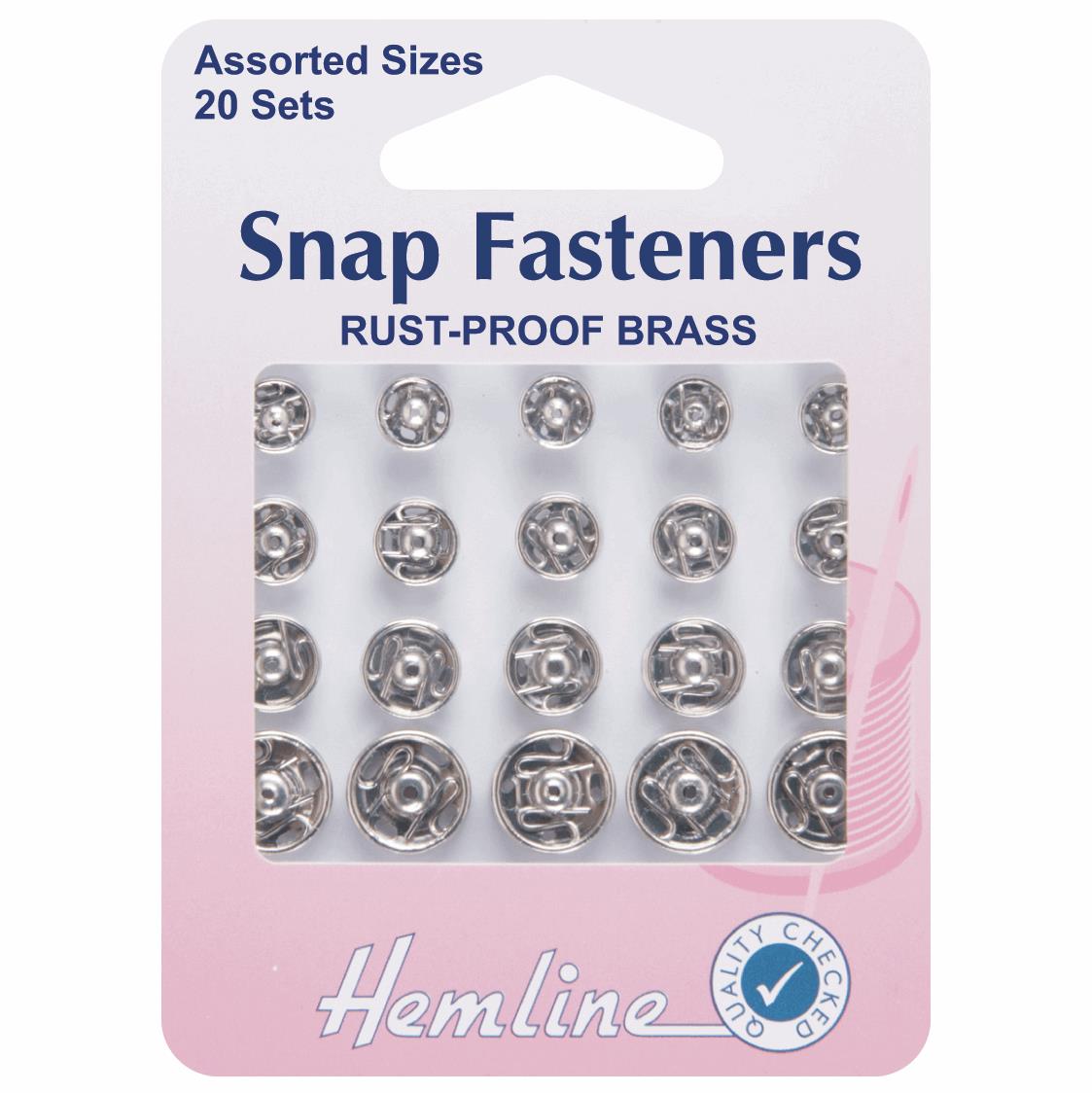 Poppers Nickel Pop Snap Fasteners Press Studs - 20 Assorted Sets - Hemline Sew
