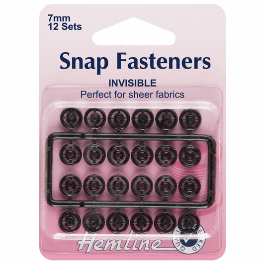 Poppers Snap Fasteners (Black/Invisible plastic) - 7mm - Hemline Sew On