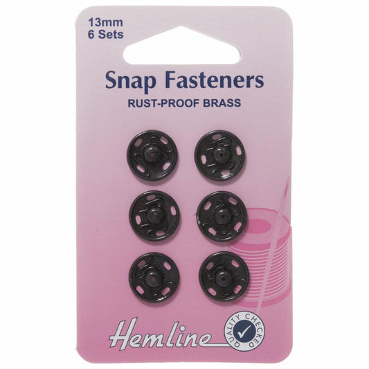 Poppers Snap Fasteners Black - 13mm - Hemline Sew On