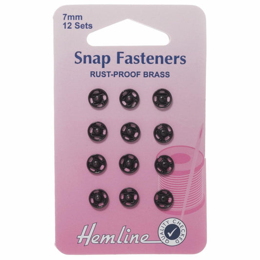 Poppers Snap Fasteners Black - 7mm - Hemline Sew On