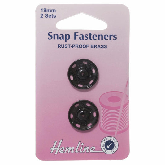 Poppers Snap Fasteners Black - 18mm - Hemline Sew On