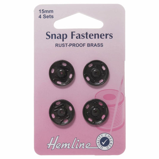 Poppers Snap Fasteners Black - 15mm - Hemline sew on