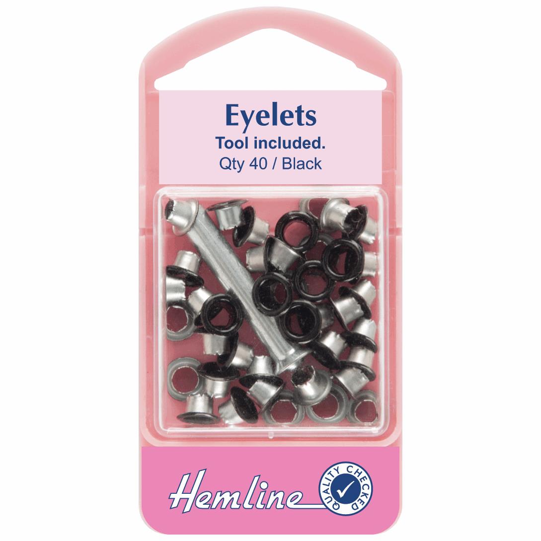 Hemline black eyelet pack with tool - 5.5mm - 40 Pack
