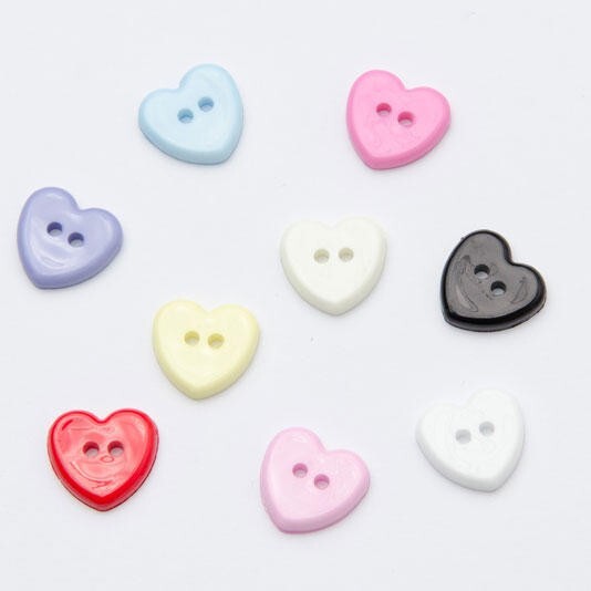 2 HOLE HEART SHAPED BUTTONS size 22 13mm 9 colours baby knit - pack of 10