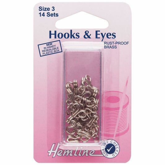 Hemline Size 3 Hooks and Eyes - Nickel