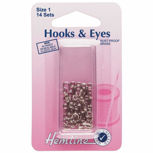 Hemline Size 1 Hooks and Eyes - Nickel