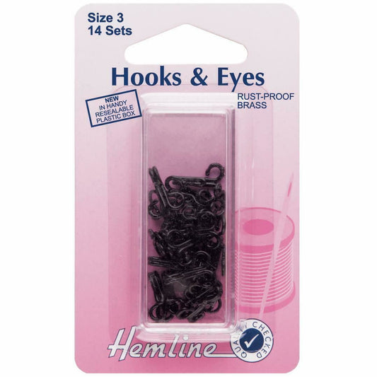 Hemline Size 3 Hooks and Eyes - Black