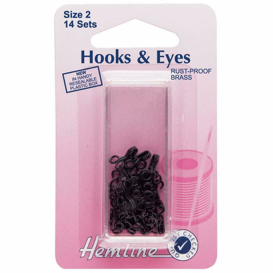 Hemline Size 2 Hooks and Eyes - Black