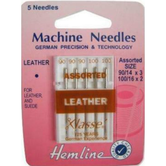 Hemline Leather Sewing Machine Needles Klasse Chisel Point - Assorted