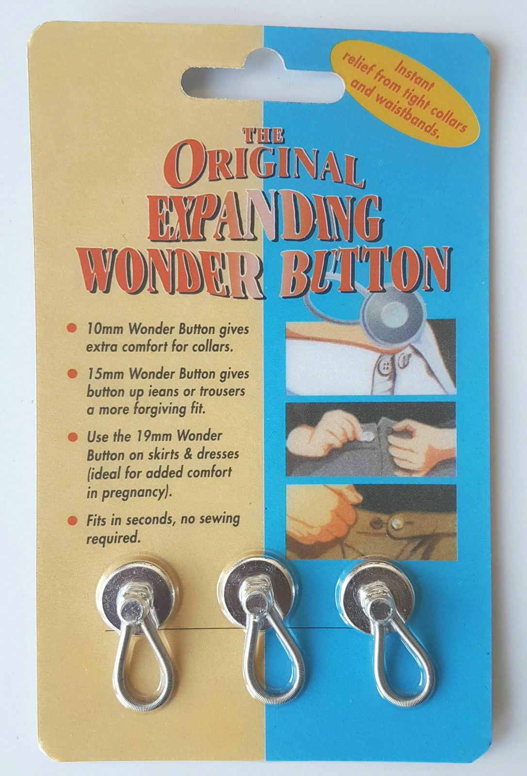 THE ORIGINAL EXPANDING WONDER BUTTON FOR COLLARS & WAISTBANDS 15MM & 19MM