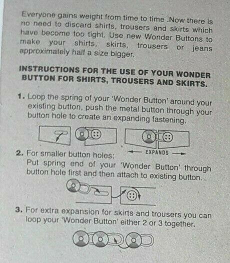 THE ORIGINAL EXPANDING WONDER BUTTON FOR COLLARS & WAISTBANDS 15MM & 19MM