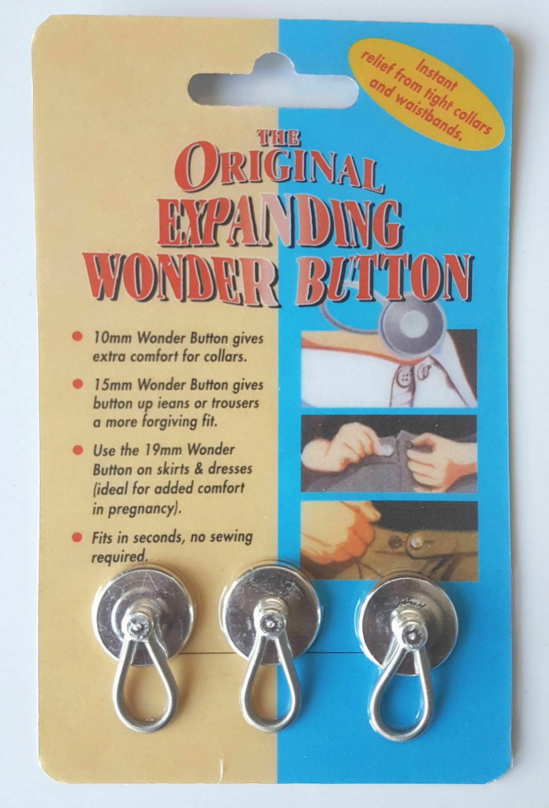 THE ORIGINAL EXPANDING WONDER BUTTON FOR COLLARS & WAISTBANDS 15MM & 19MM