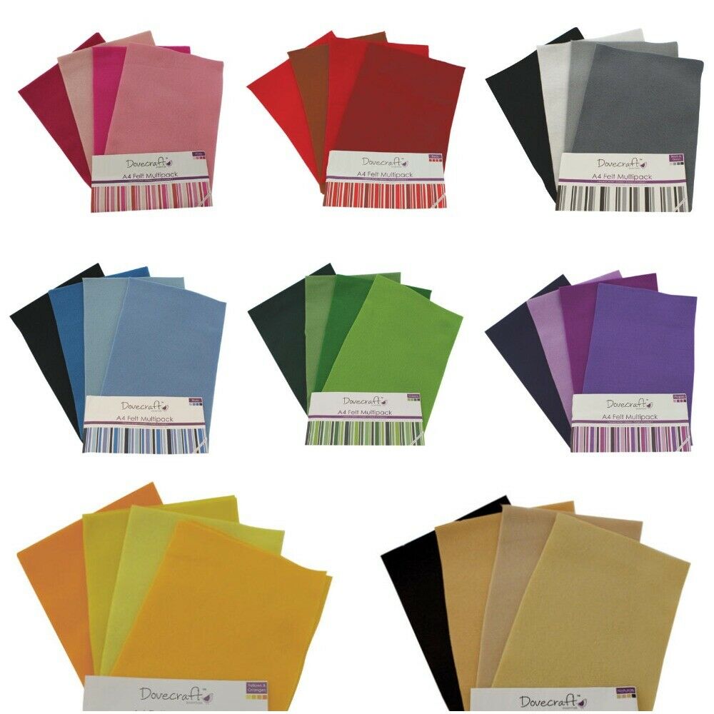 8 sheets A4 Dovecraft Felt - Assorted Multipack in 4 Colours