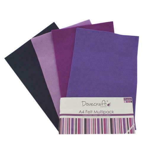 8 sheets A4 Dovecraft Felt - Assorted Multipack in 4 Colours