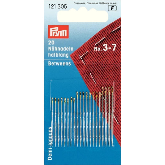 Prym - Hand sewing needles  - Betweens  3 - 7  - card of 20  - 121305