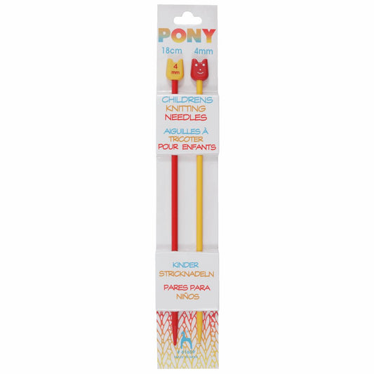 Pony Kids Childrens coloured knitting pins needles 18cm x 4mm