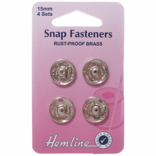 Poppers Snap Fasteners Nickel - 15mm - Hemline Sew On