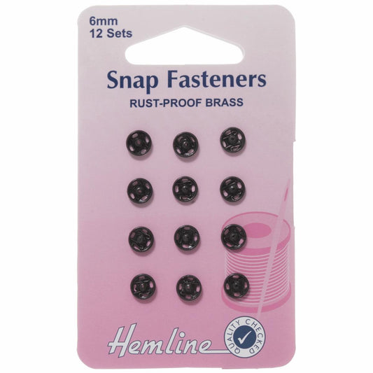 Poppers Snap Fasteners Black - 6mm - Hemline Sew On