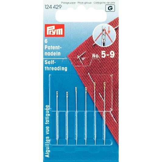 Prym - self threading needles  - No 5 - 9 asst'd - card of 6  - 124429