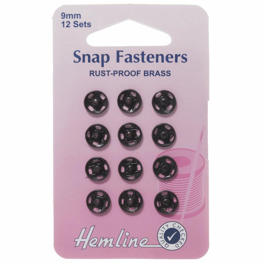 Poppers Snap Fasteners Black - 9mm - Hemline Sew On