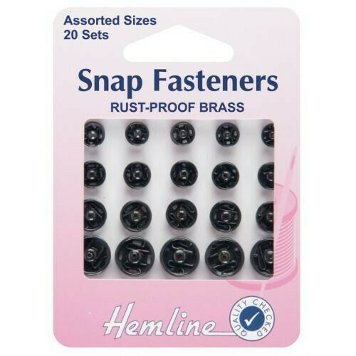 Poppers Snap Fasteners Black - 20 assorted sets - Hemline Sew On