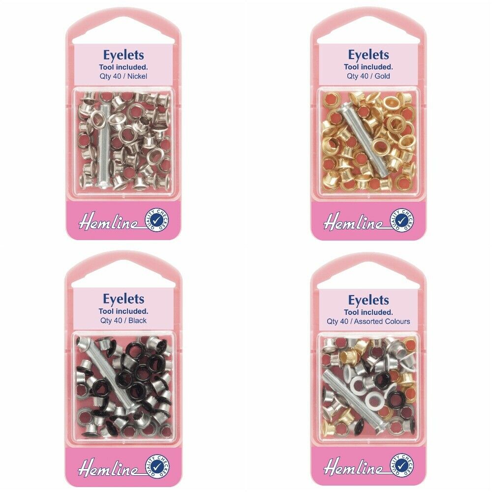 Hemline Eyelet eyelets Pack With Tool - 5.5mm - 40 Pack - all colours