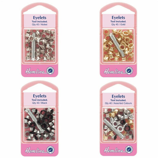 Hemline Eyelet eyelets Pack With Tool - 5.5mm - 40 Pack - all colours