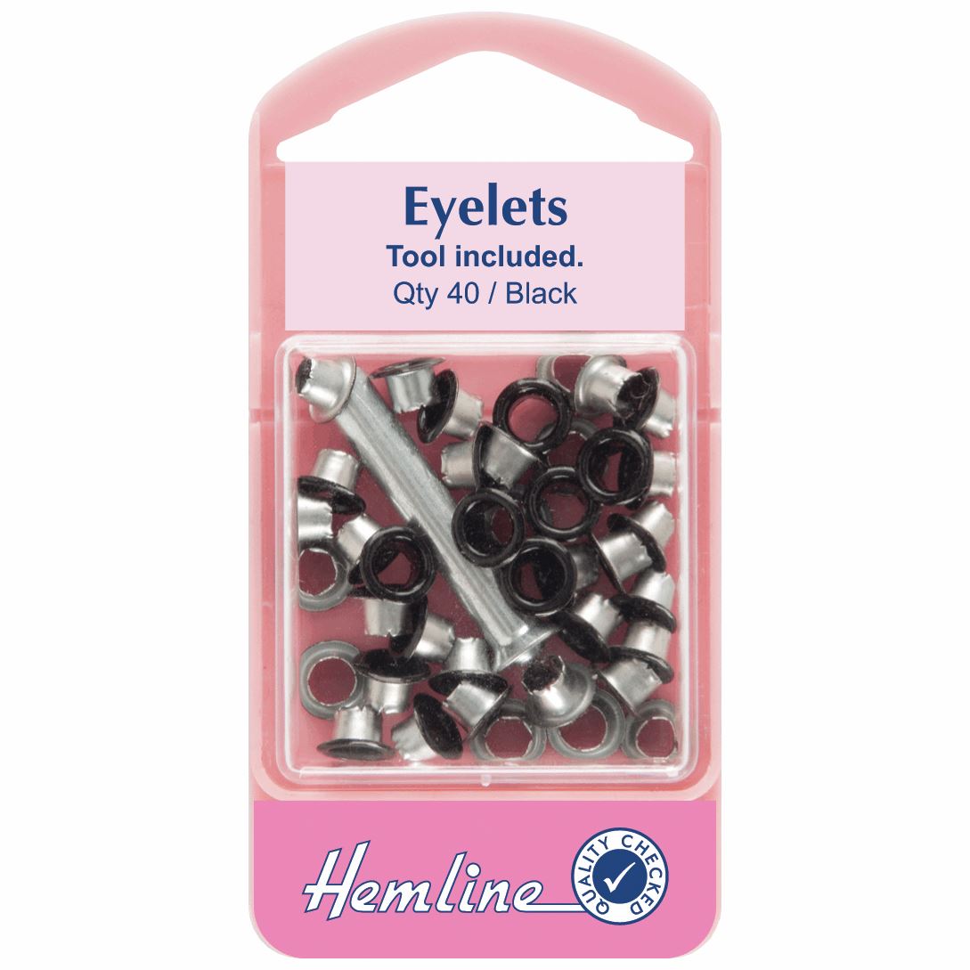 Hemline Eyelet eyelets Pack With Tool - 5.5mm - 40 Pack - all colours
