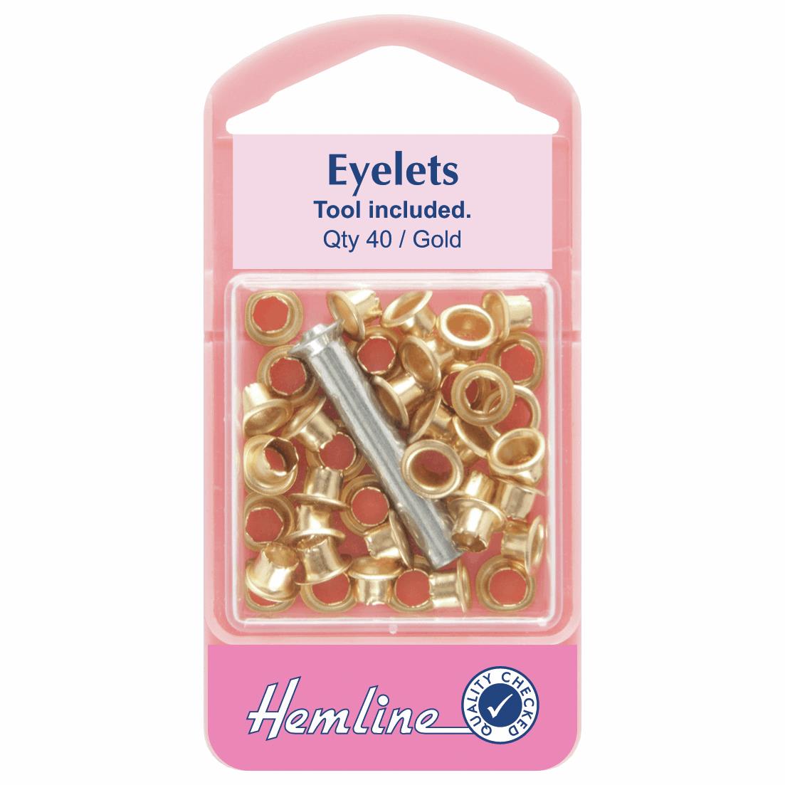 Hemline Gold Eyelet eyelets Pack With Tool - 5.5mm - 40 Pack