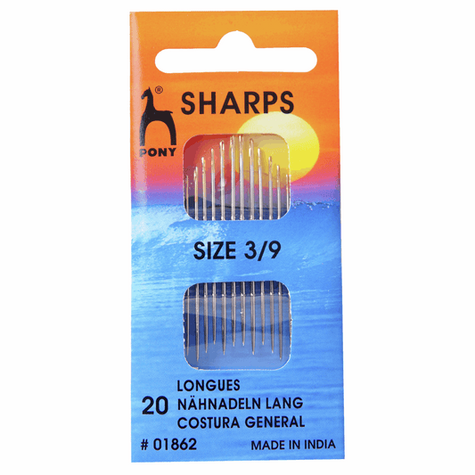 Pony Hand Sewing Needles: Sharps: Gold Eye: Sizes 3-9: Pony 01862: Pack of 20