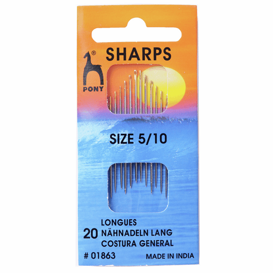 Pony Hand Sewing Needles: Sharps: Gold Eye: Sizes 5-10: Pony 01863: Pack of 20