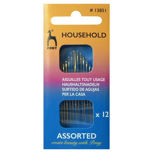 Pony Hand Sewing Needles: Household: Gold Eye: Assorted Sizes: Pony 13851: Pack of 12